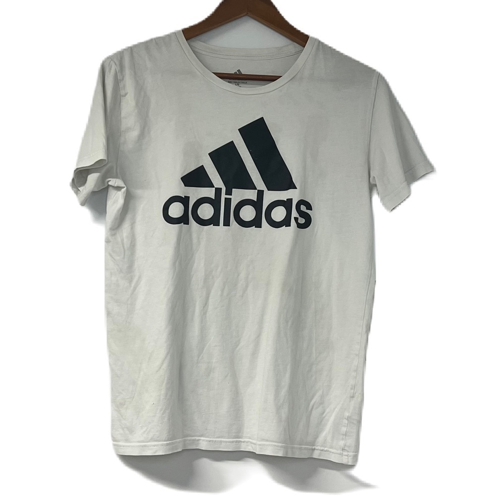 Adidas boys L white black logo classic graphic short sleeve top athleisure sport